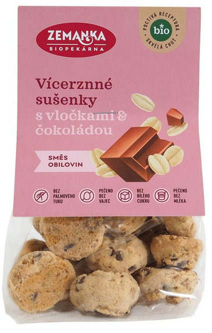 BIO vícezrnnné sušenky s čokoládou a vločkami 100 g Biopekárna Zemanka